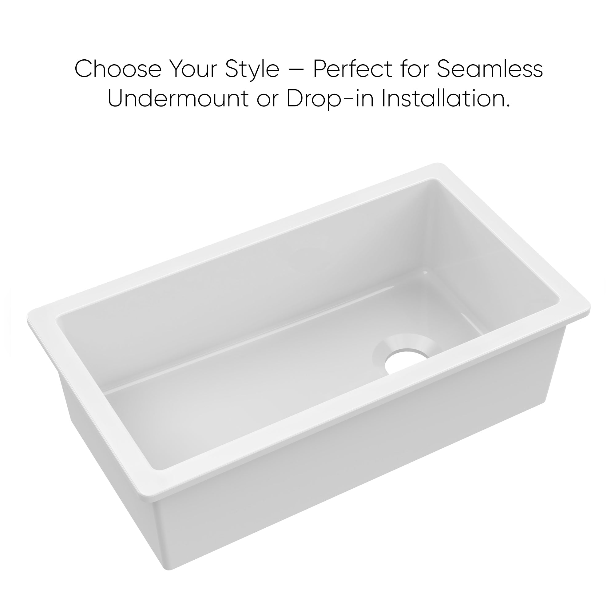 Undermount/drop-in single bowl fireclay kitchen sinks, stainless steel grid included