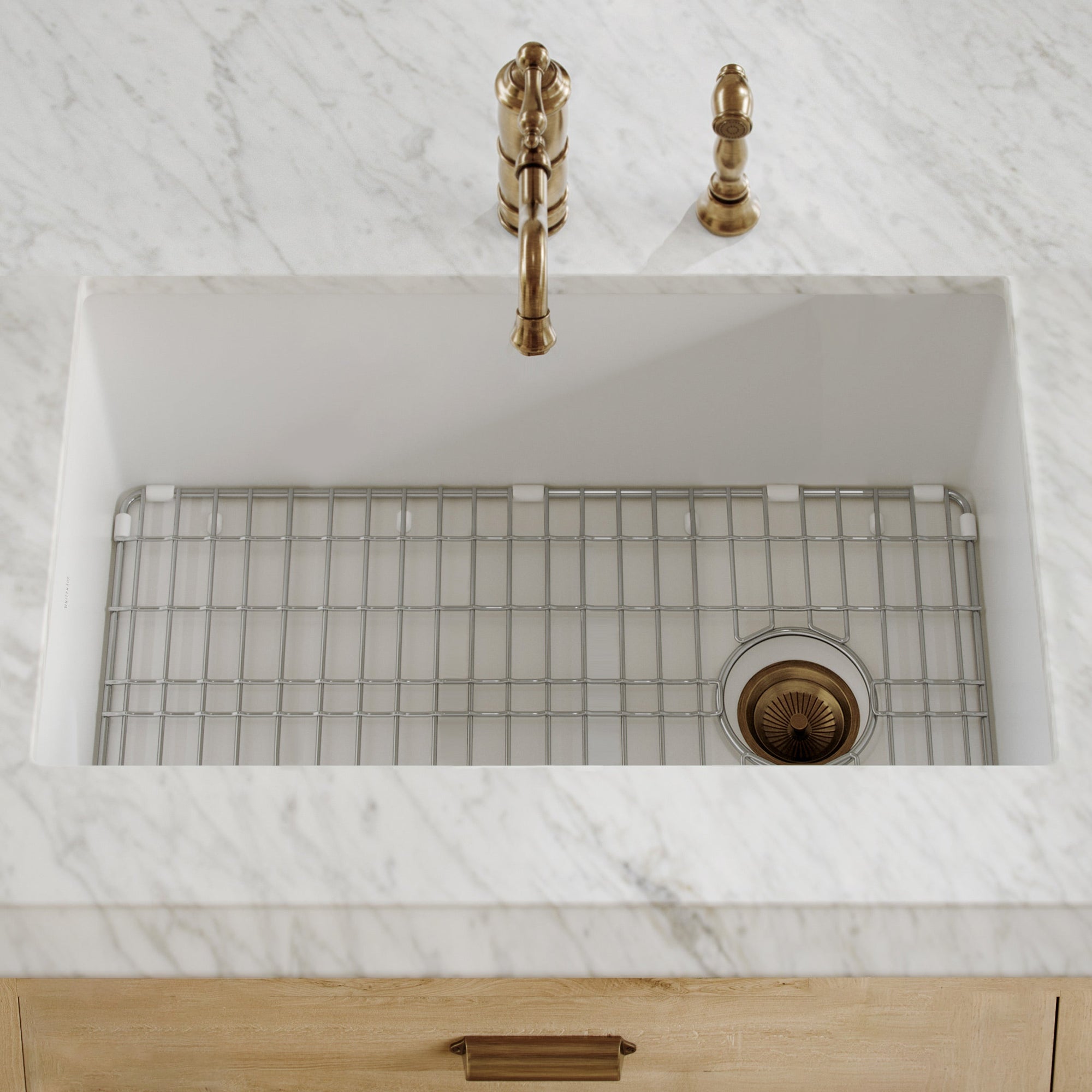 Undermount/drop-in single bowl fireclay kitchen sinks, stainless steel grid included
