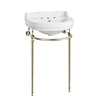 22" Console Sink With Semi-Circular Bowl, Solid Brass Leg Supports and Front Towel Bar