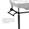 23" console with integrated rectangular bowl, Brass leg support and side towel bar