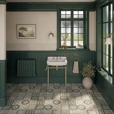 24" console sink with integrated rectangular bowl, Solid Brass leg supports and side towel bar