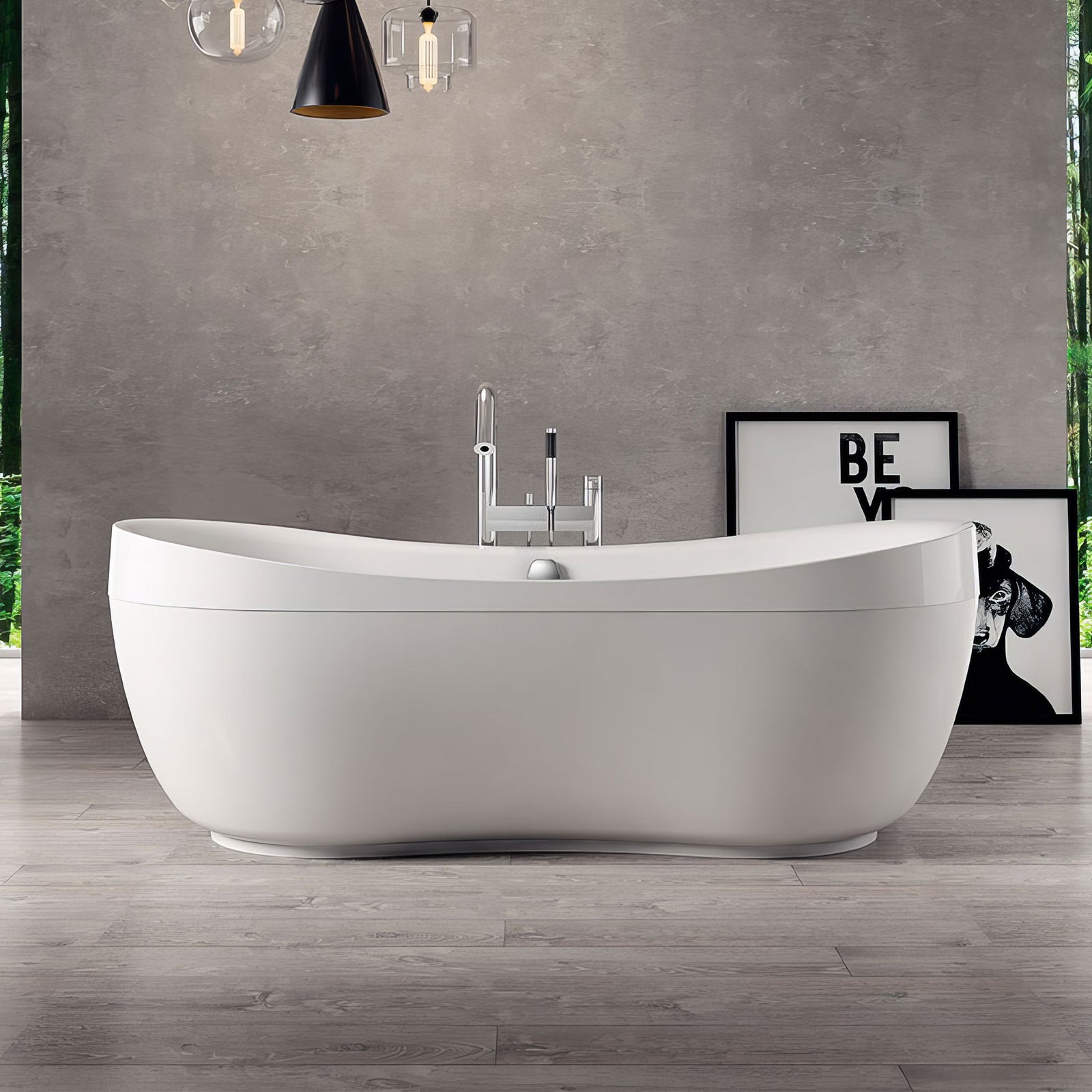 Oval Double Ended Lucite Acrylic Freestanding Bathtub with Curved Rim