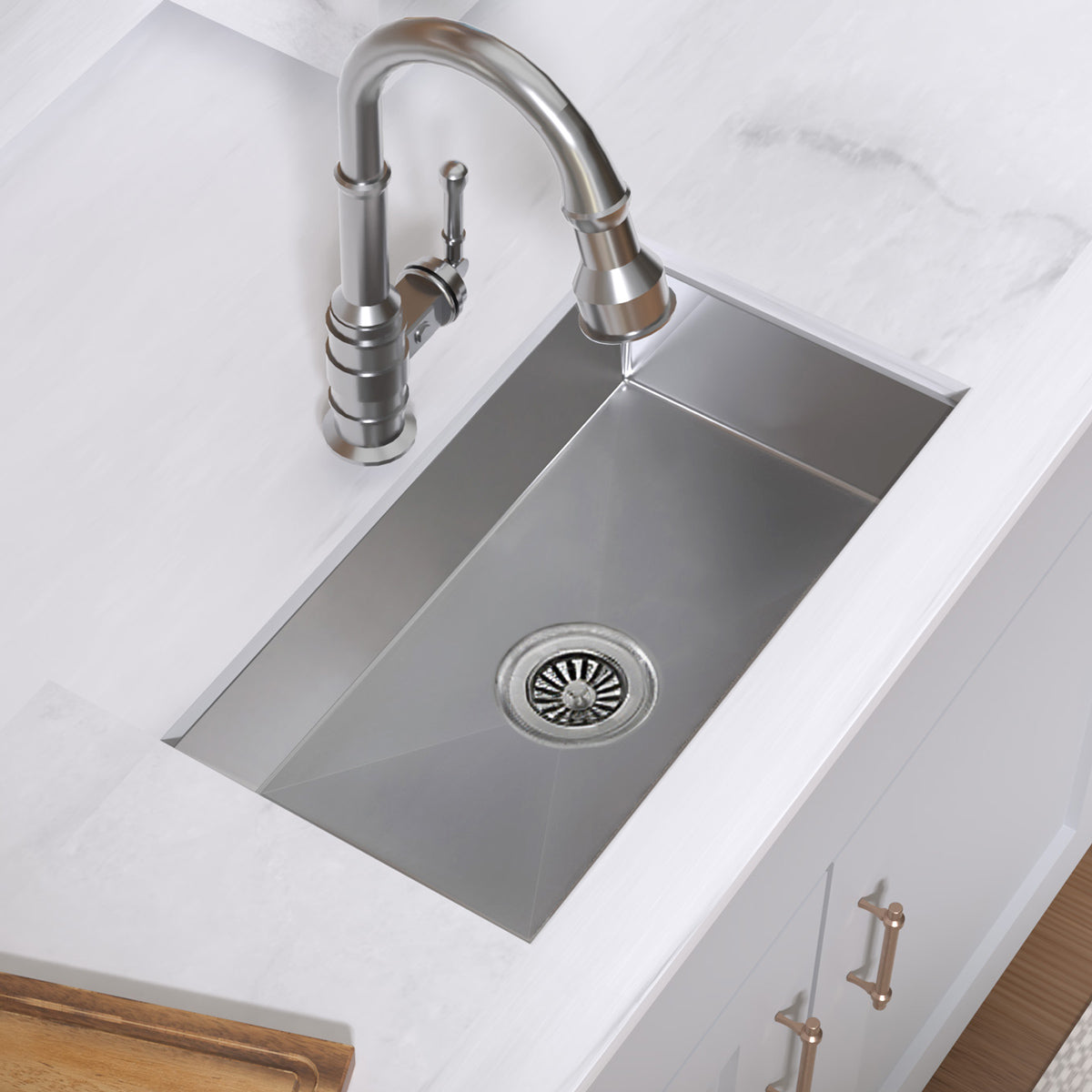 Brushed stainless steel commercial single bowl undermount sink