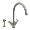Luxe+ Dual Handle Faucet with Gooseneck Swivel Spout, "V" Cross Style Handles and Solid Brass Side Spray