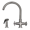Luxe+ Dual Handle Faucet with Gooseneck Swivel Spout, Cross Style Handles and Solid Brass Side Spray