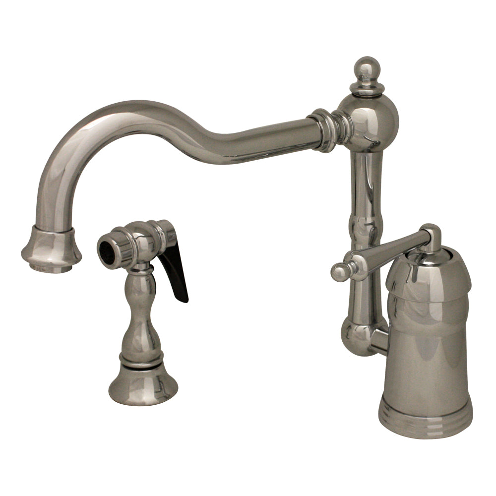 Victorian 2-Handle Bridge Kitchen Faucet with Side Sprayer in Polished Brass