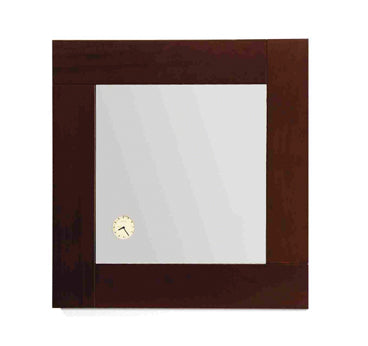 Antonio Miro Square Mirror with Iroko Wood Frame and Built-in Clock