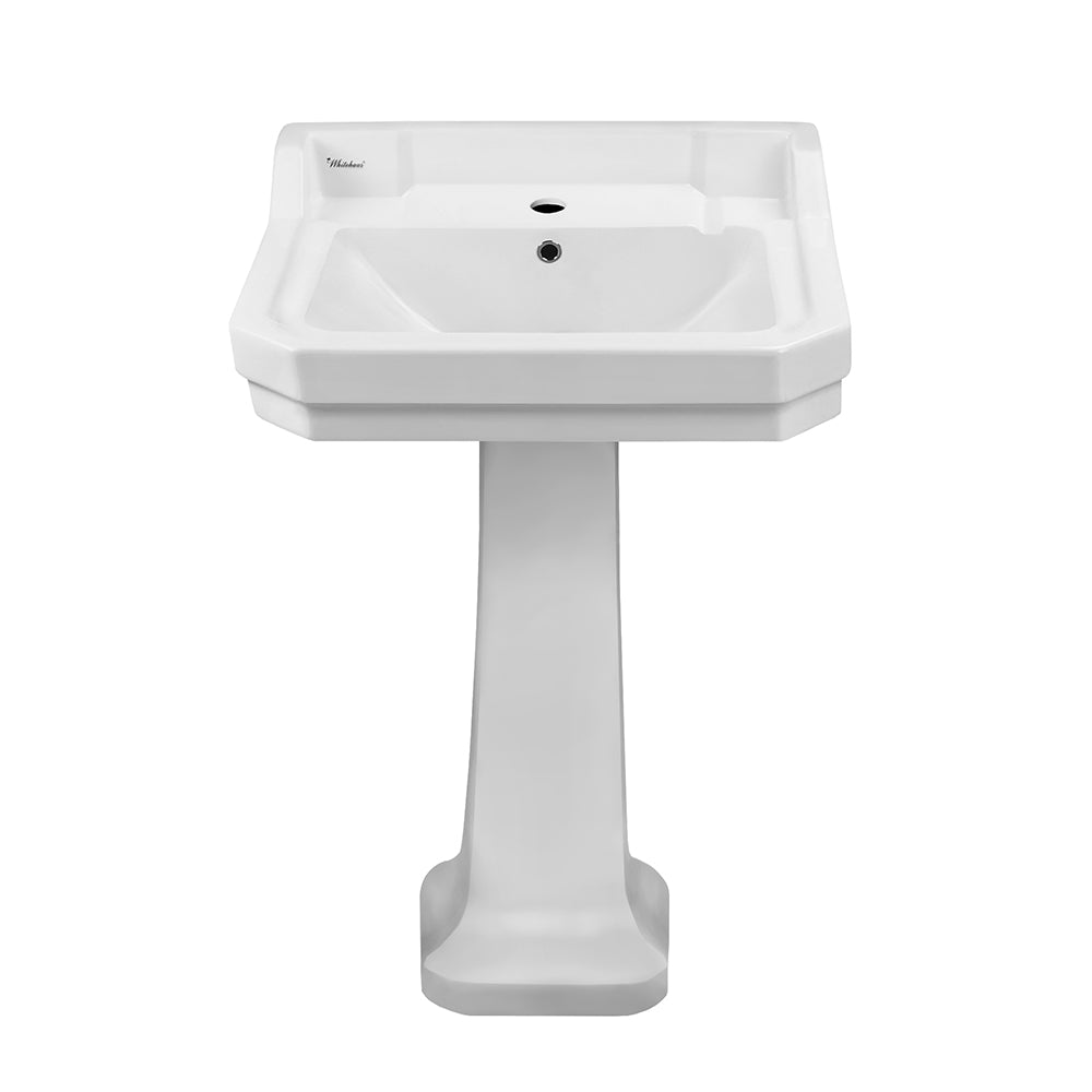 Isabella Collection 21" Traditional Pedestal with Integrated Rectangular Bowl, Backsplash, Dual Soap Ledges, Decorative Trim and Overflow