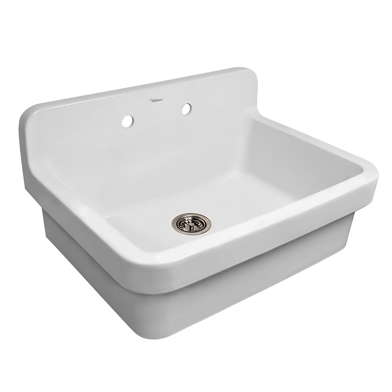 30" single bowl fireclay kitchen/utility front apron sink with high backsplash and faucet drilling