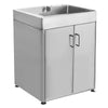 Pearlhaus Brushed Stainless Steel Double Door, Freestanding Cabinet with Sink