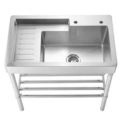 33" Pearlhaus Stainless steel single bowl, freestanding sink with drainboard & lower rack
