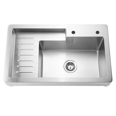 33" Pearlhaus Brushed stainless steel single bowl drop-in utility sink with drainboard