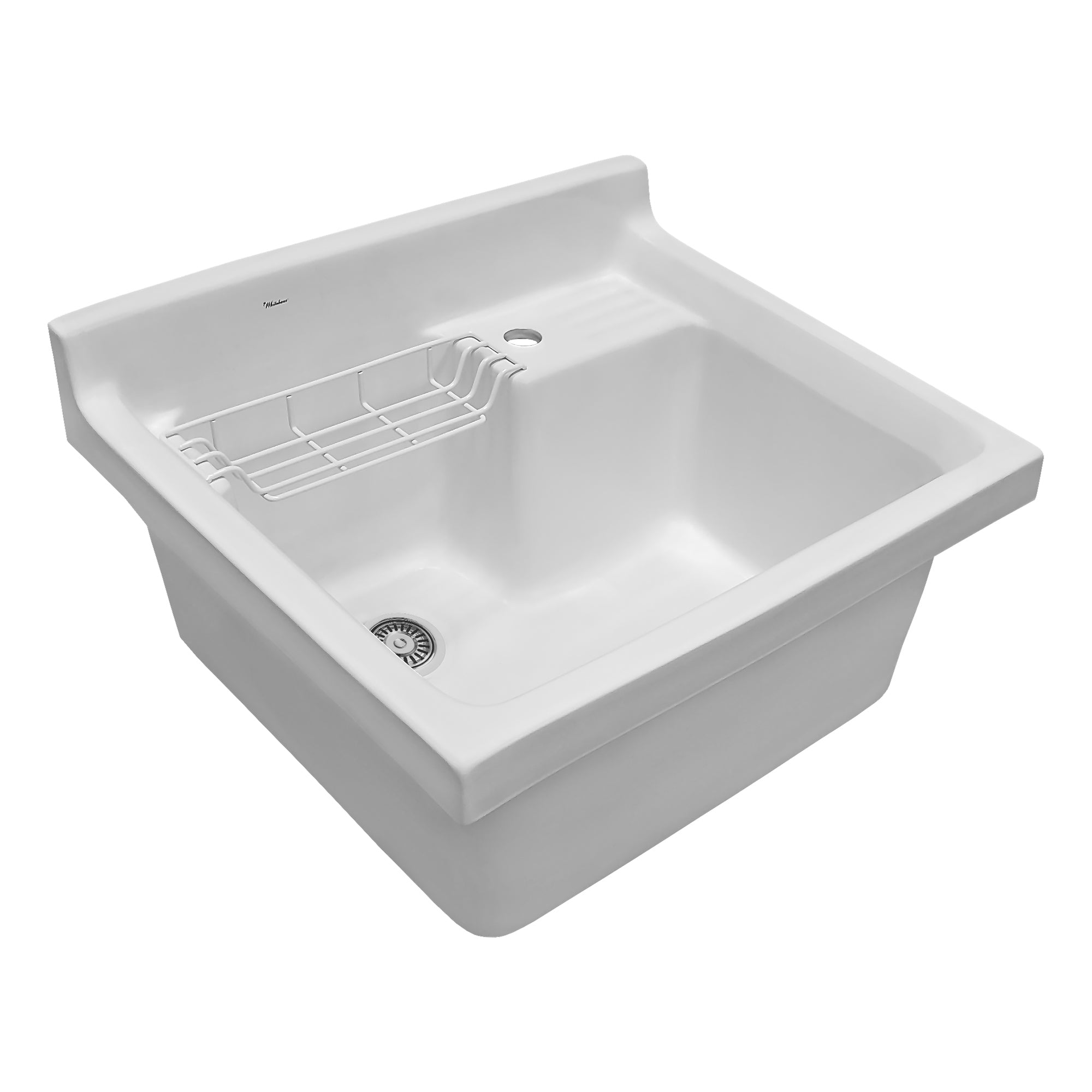 Vitreous China Single Bowl, Drop-in Sink with Wire Basket and 3 ½ Inch Off Center Drain
