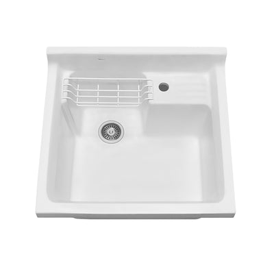 Vitreous China Single Bowl, Drop-in Sink with Wire Basket and 3 ½ Inch Off Center Drain