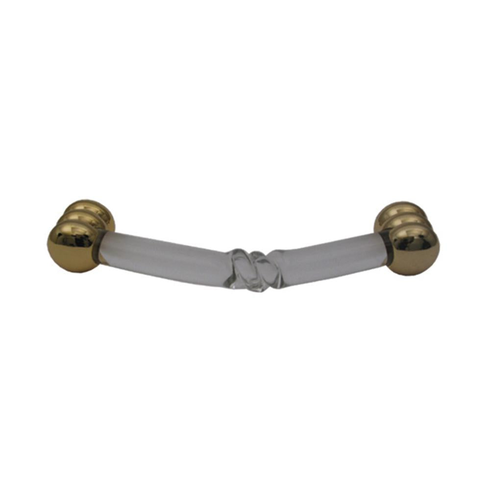 Curved crystal handle with twist detail and gold posts.