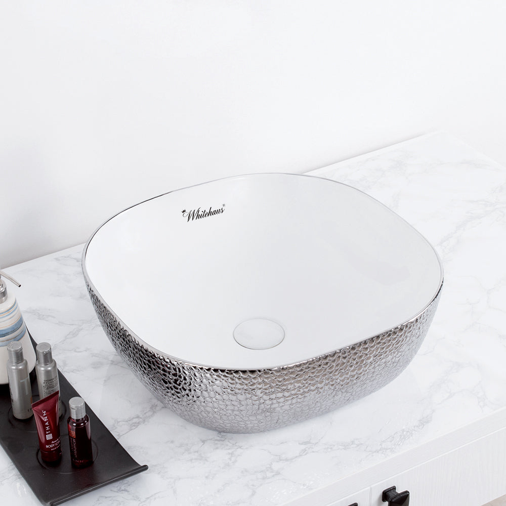 16" Square Vessel Sink with Embossed Exterior and Smooth Interior