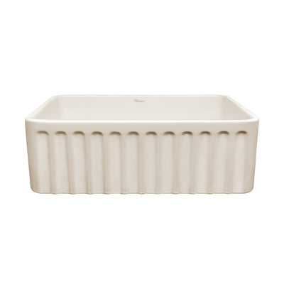 Reversible Series 30" fireclay kitchen sink with concave design on front apron