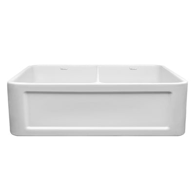 Reversible Series 33" double bowl fireclay kitchen sink with a concave front apron