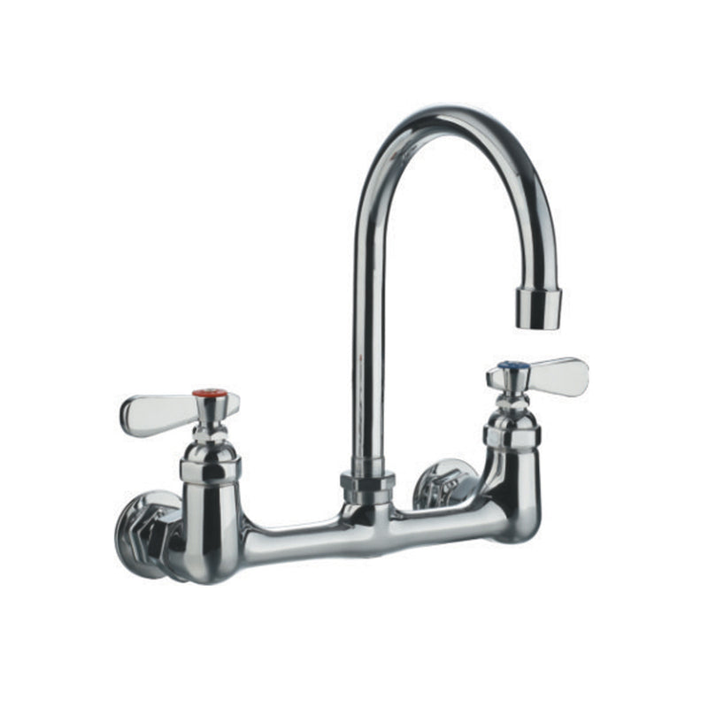 Heavy Duty Wall Mount Utility Faucet with a Gooseneck Swivel Spout and Lever Handles