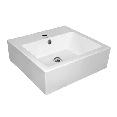 19" Square Wall Mount Basin with Overflow, Single Faucet Hole and Rear Center Drain