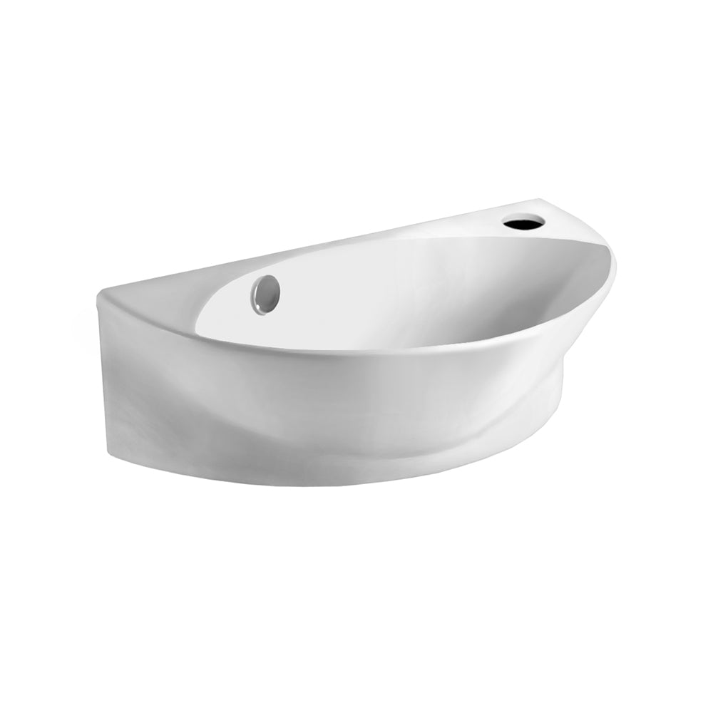 Isabella Collection 17" Half-Oval Wall Mount Basin with Integrated Oval Bowl, Overflow, Right Offset Single Faucet Hole and Center Drain