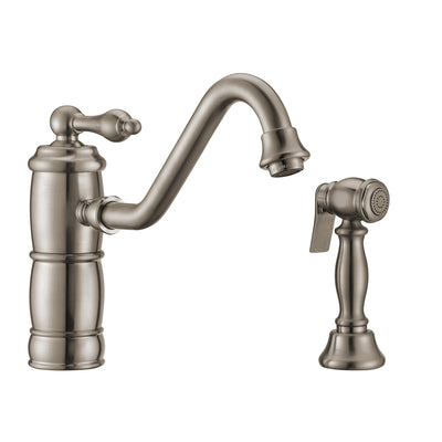 Single lever faucet with traditional swivel spout and solid brass side spray