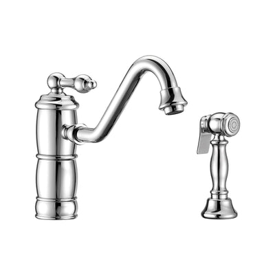 Vintage III Plus single lever faucet with traditional swivel spout and solid brass side spray