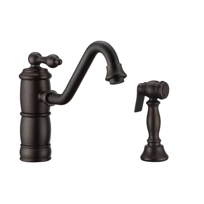 Single lever faucet with traditional swivel spout and solid brass side spray
