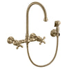 Vintage III Plus Wall Mount Faucet with a  Long Gooseneck Swivel Spout, Cross Handles and Solid Brass Side Spray