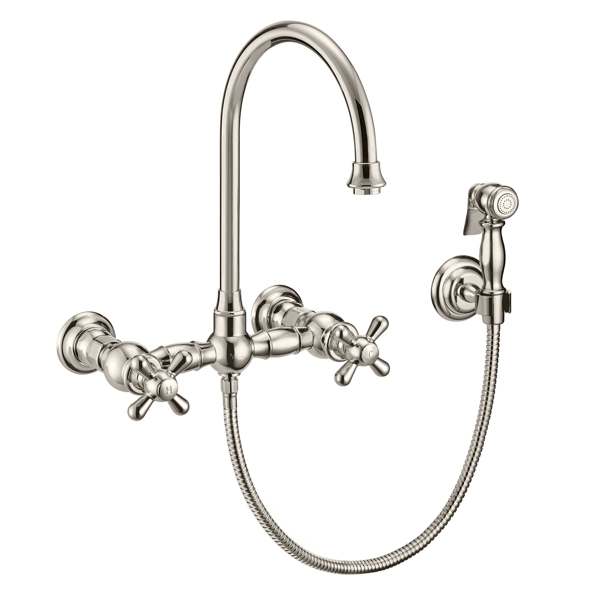 Bridge Faucet with Long Gooseneck Swivel Spout, Cross Handles and