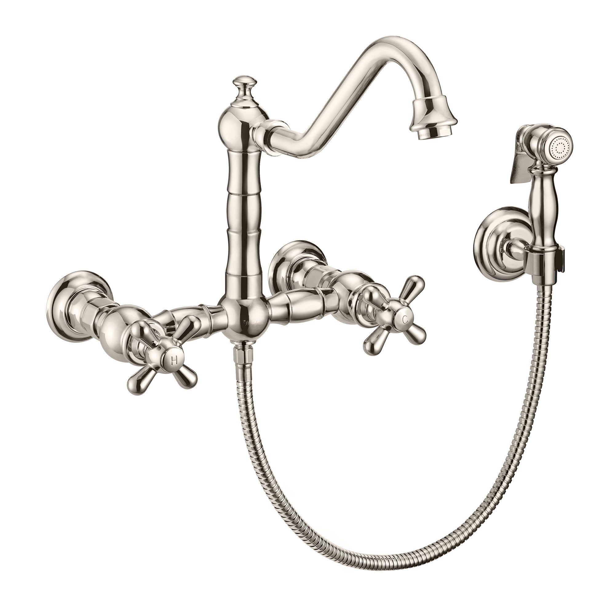 Wall Mount Faucet with a Long Traditional Swivel Spout
