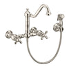 Vintage III Plus Wall Mount Faucet with a  Long Traditional Swivel Spout, Cross Handles and Solid Brass Side Spray