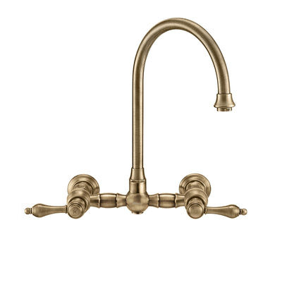 Vintage III Plus Wall Mount Faucet with a  Long Gooseneck Swivel Spout, Lever Handles and Solid Brass Side Spray
