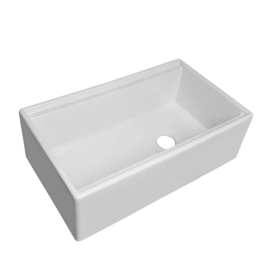 Whitehaus Collection 30" Reversible Single Bowl Fireclay Sink Set with a Smooth Front Apron, Walnut Wood Cutting Board and Stainless Steel Grid