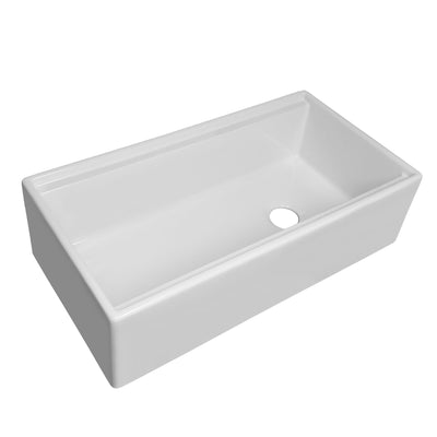Whitehaus Collection 36" Reversible Single Bowl Fireclay Sink Set with a Smooth Front Apron, Walnut Wood Cutting Board and Stainless Steel Grid