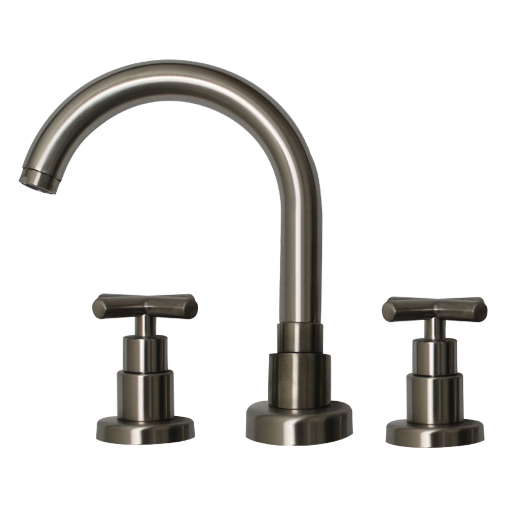 Luxe Widespread Lavatory Faucet with Tubular Swivel Spout, Cross Handles and Pop-up Waste