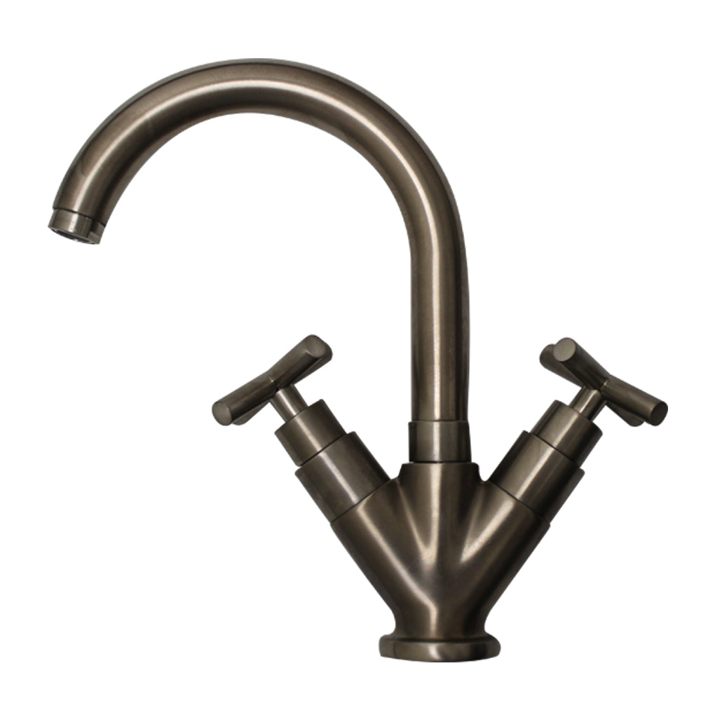 Luxe Single Hole/Dual Handle Lavatory Faucet with Tubular Swivel Spout, Cross Handles and Pop-up Waste