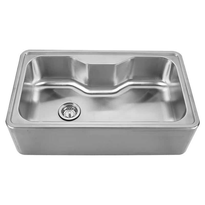 Noah's Collection 33" Brushed Stainless Steel Single Bowl Drop-in Sink with a Seamless Customized Front Apron