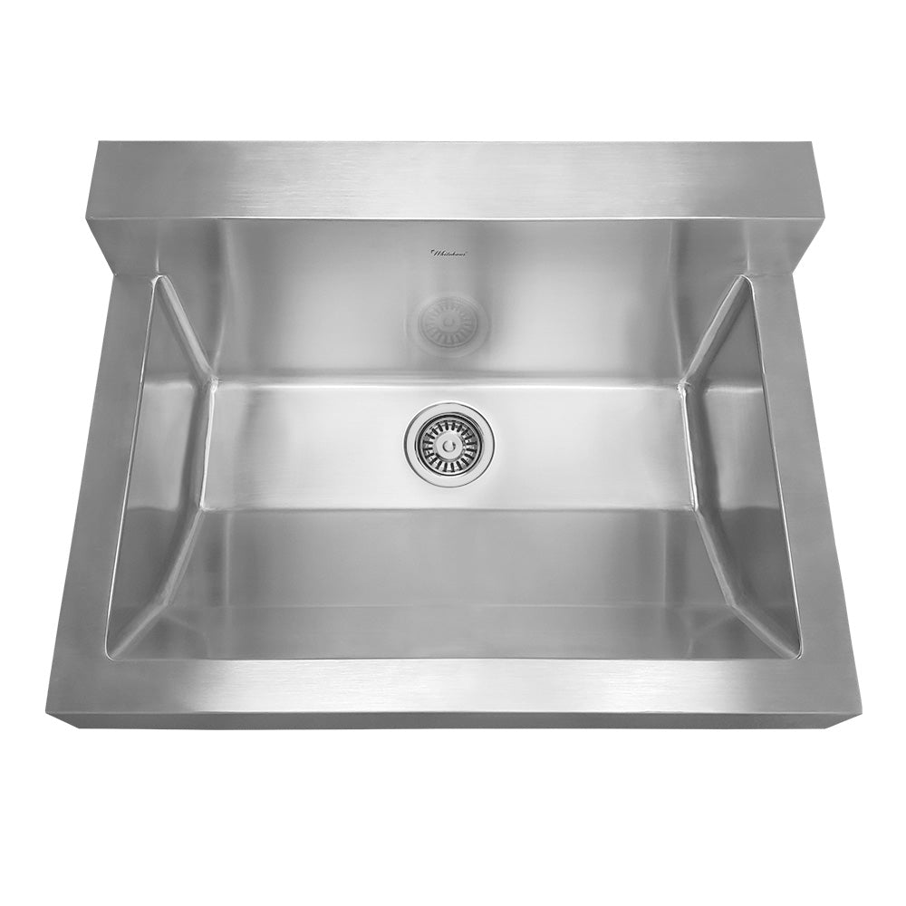 Whitehaus WHLS2424-NP Pearlhaus Brushed Stainless Steel Square Single Bowl Freestanding Utility Sink