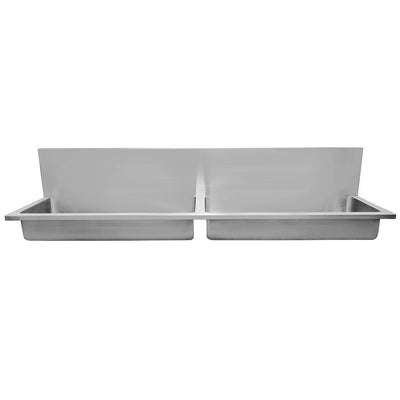72" Noah's Collection stainless steel double bowl wall mount utility sink