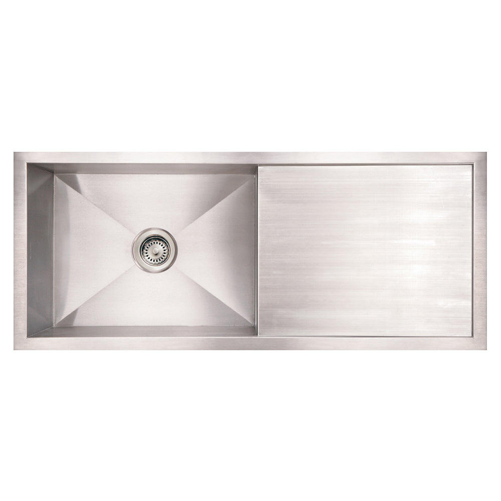 39" Brushed stainless steel commercial single bowl reversible undermount sink with integral drain board