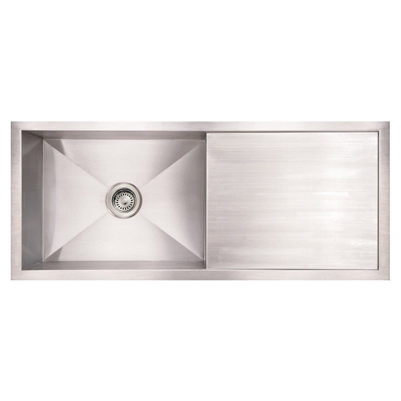 39" Noah's Collection Brushed stainless steel commercial single bowl reversible undermount sink with an integral drain board
