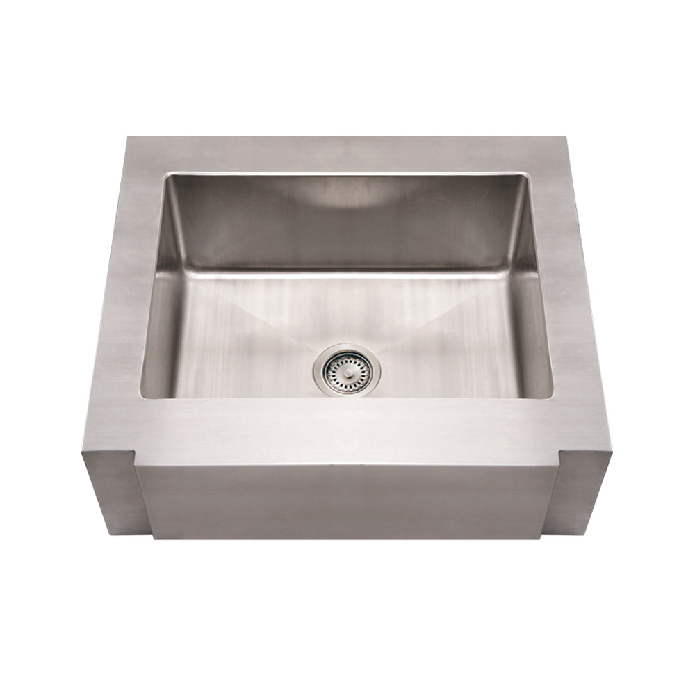 30" Noah's Collection 30" Brushed stainless steel commercial single bowl sink with a decorative notched front apron