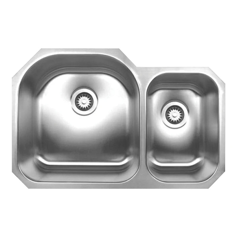 Noah's Collection 31" Brushed Stainless Steel Double Bowl Undermount Sink