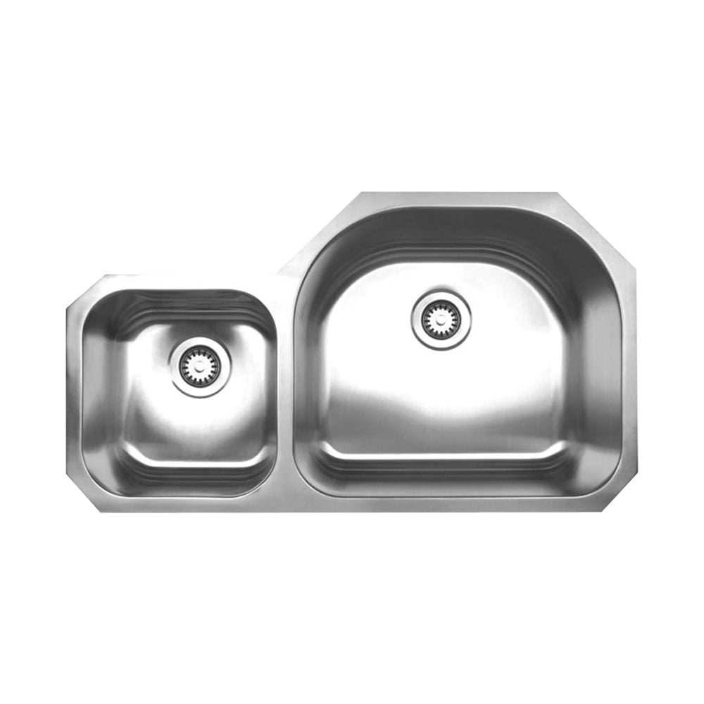 Noah's Collection 37" Brushed Stainless Steel Double Bowl Undermount Sink