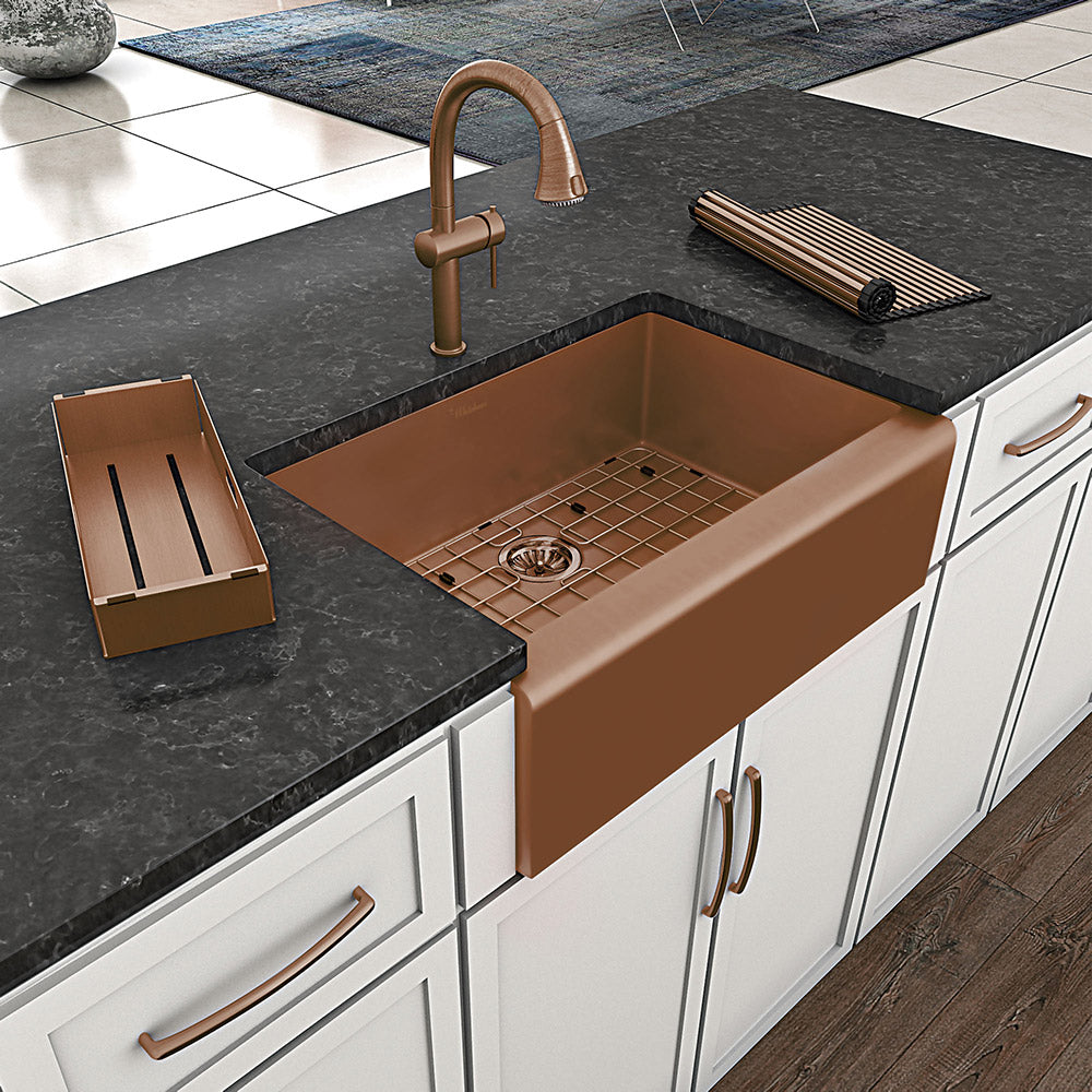 30 Noah Plus single bowl 16 gauge sink set with a seamless customized -  Whitehaus Collection