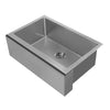 30" Noah Plus single bowl 16 gauge sink set with a seamless customized front apron