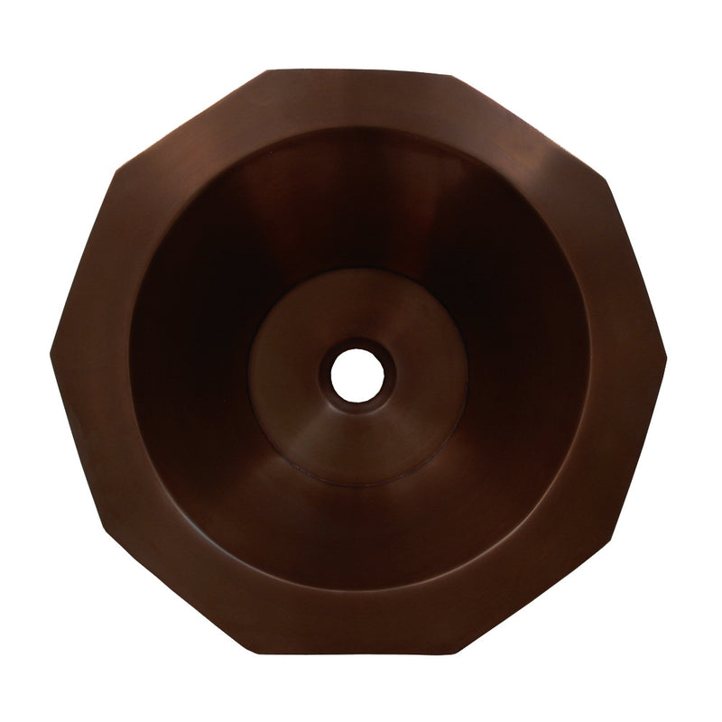 Copperhaus 16" Decagon Shaped Above Mount Copper Bathroom Basin with Smooth Texture and 1 1/2" center drain