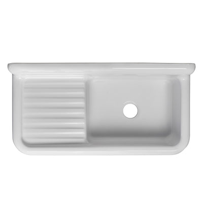 Heritage Front Apron Single Bowl Fireclay Sink with Integral Drainboard and High Backsplash