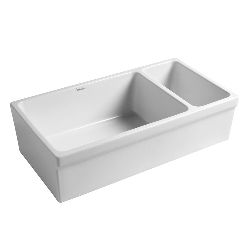 Quatro Alcove 36" Large Fireclay reversible Sink and Small Bowl
